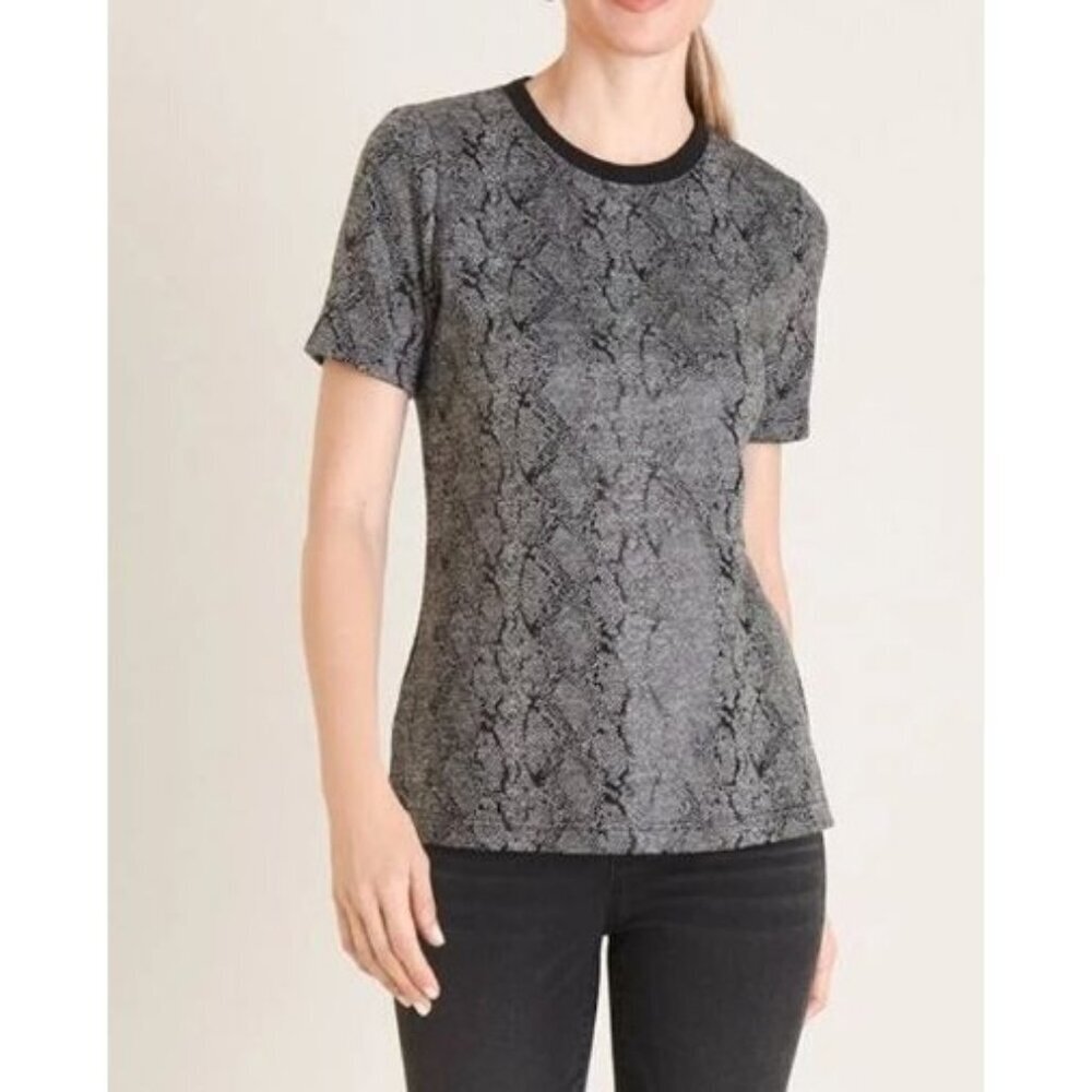 Chico’s Jacquard Snakeskin Print Tee Top Size XL 3 Stretchy Knit Shirt